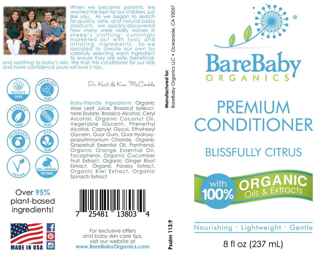 Premium Conditioner - Blissfully Citrus - 100% Organic Oils & Extracts - Safe, Gentle, Nourishing